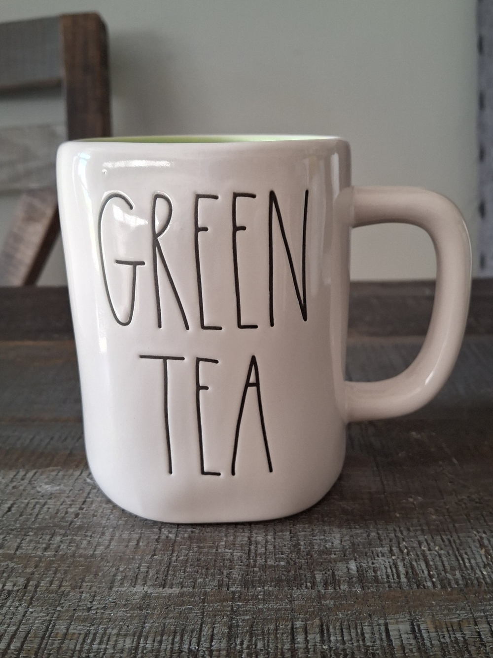 Rae Dunn White Mug with Green Interior - GREEN TEA
